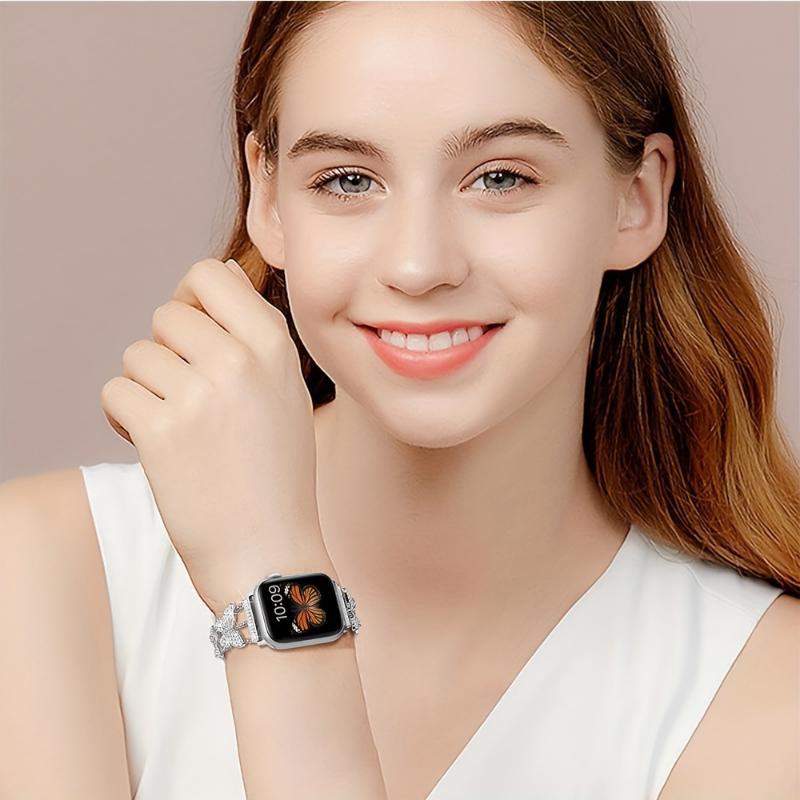 Металлический ремешок для Apple Watch Series 8, 7, 6 SE, 5, 4, 3, 45 мм, 44 мм, 42 мм, роскошный браслет с бриллиантами и бабочкой, IWatch Ultra, 49 мм, 40 мм, 38 мм