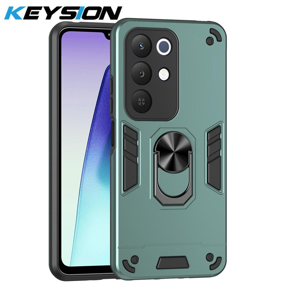 KEYSION Противоударный бронированный чехол для Realme C85 C85 5G Мягкий силикон+ПК Металлическое кольцо-подставка Задняя крышка для телефона для OPPO Realme C85