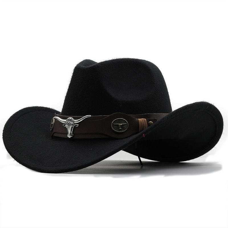 Hat Woolen Jazz Top Hat Bull Head Belt Solid Color Denim Hat