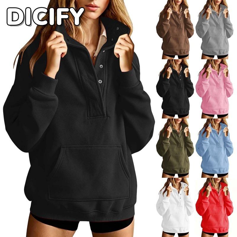 DICFY Women's Fashion Casual Solid Color Print Autumn Winter Long Sleeve Hoodie