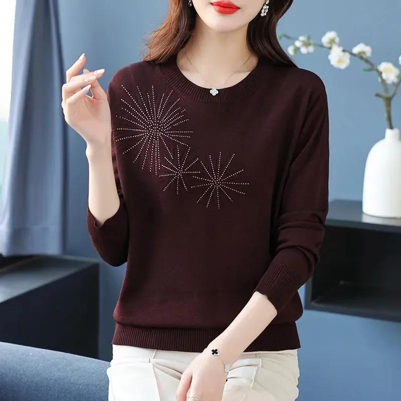 Женский свитер Осень Зима Утепленный пуловер Теплый вязаный в полоску с круглым вырезом Базовый слой Эластичный с длинным рукавом Оверсайз Джемпер Топы