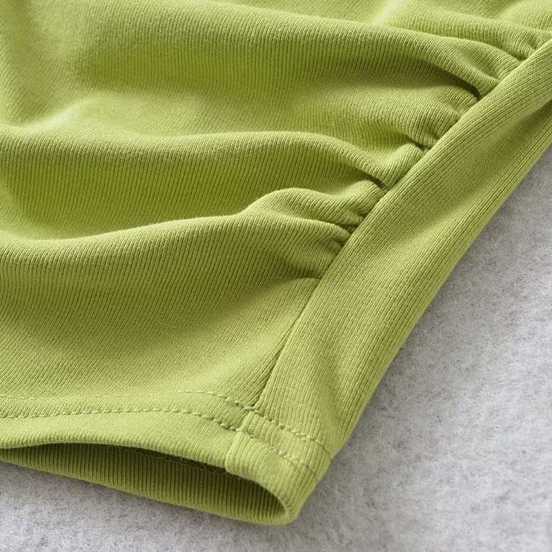 2024 Harajuku Женская хлопковая футболка с круглым вырезом, короткими рукавами и рюшами по бокам, футболки