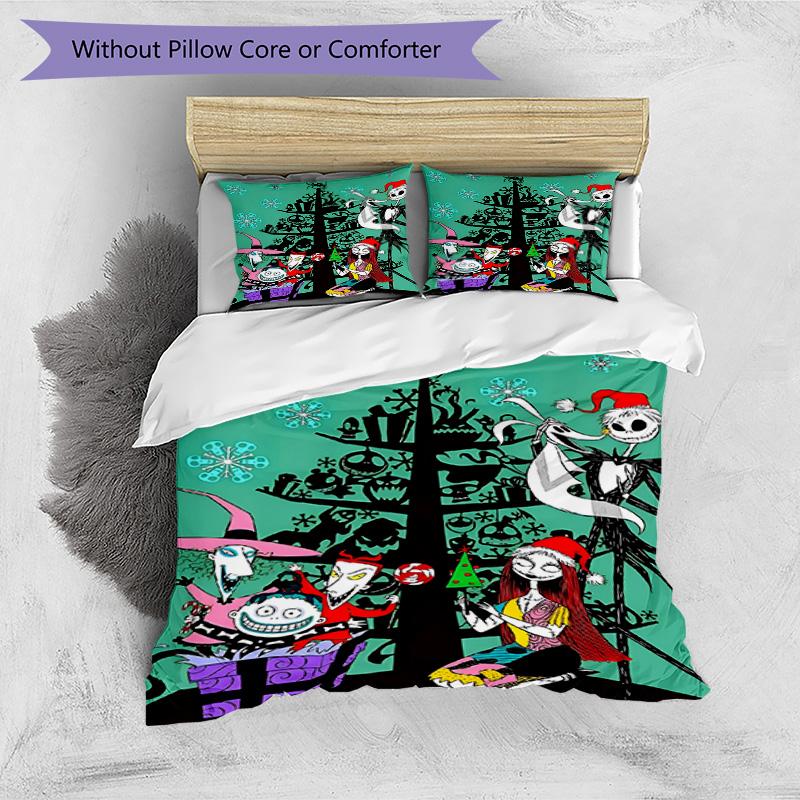 3pcs Duvet Cover Set (1*Duvet Cover + 2*Pillowcase, Without Core), The Nightmare Before Christmas Print Bedding Set, Bedroom Decor, All‑Season, Birthd