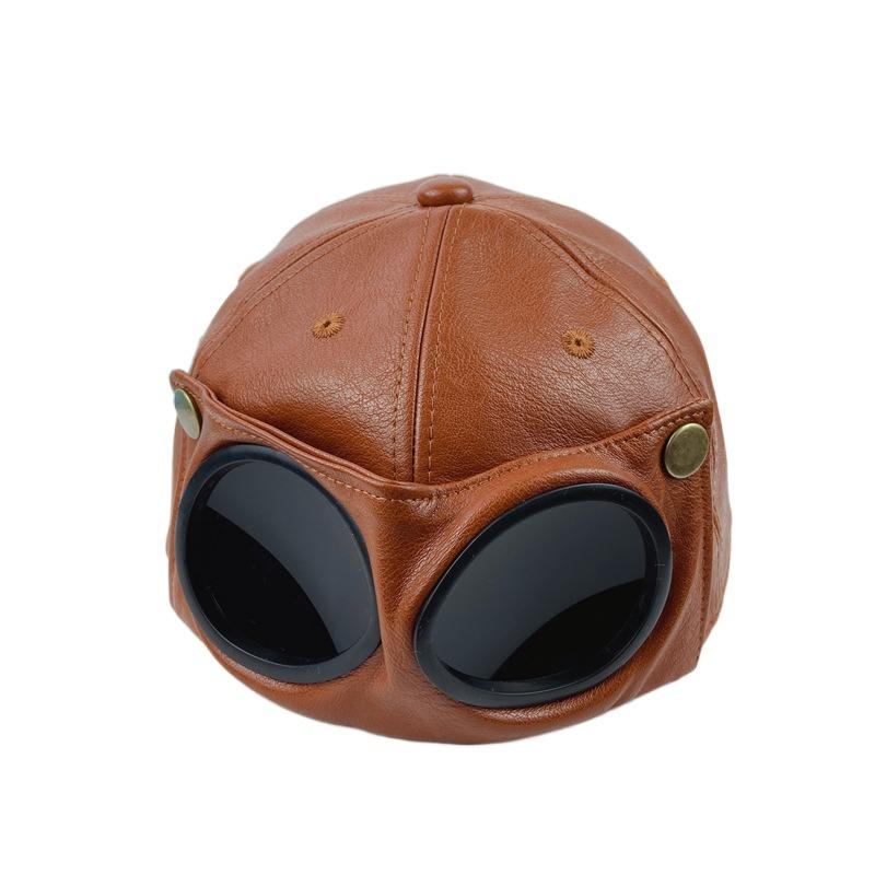 Simple PU Leather Sunglasses Hat Personality Streetwear Peaked Cap Korean Style Handsome Pilot Glasses Hat Women