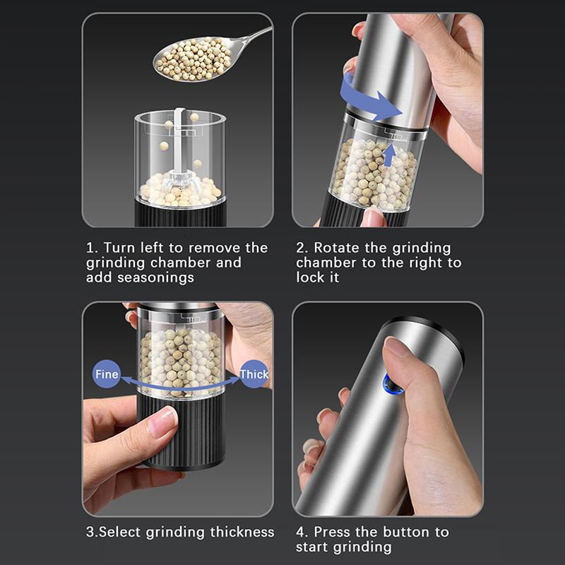 Automatic Electric Salt and Pepper Grinder USB Rechargeable Adjustable Coarseness Mill Perfect for Cooking Gift