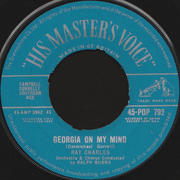 7-дюймовая пластинка RAY CHARLES Georgia On My Mind Carry Me Back 45POP792 His Masters Vo 1960 UK Rock Б/у
