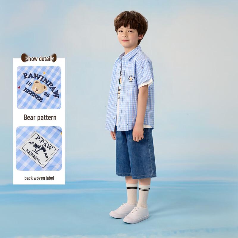 PawinPaw Boys' Blue Plaid Short-Sleeve Shirt