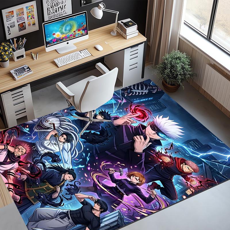 Jujutsu Kaisen Pattern Rug, Indoor/Outdoor Mat, for Picnic, Gameroom, Bedroom, Office, Living Room, Home Decor Carpet, Birthday Gift
