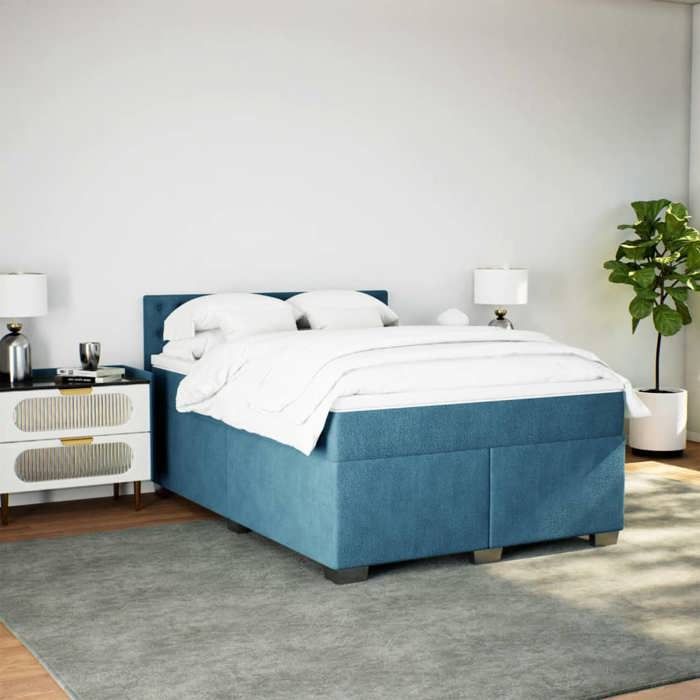 Maison Exclusive - Sommier à lattes de lit et matelas bleu 160x200 cm velours