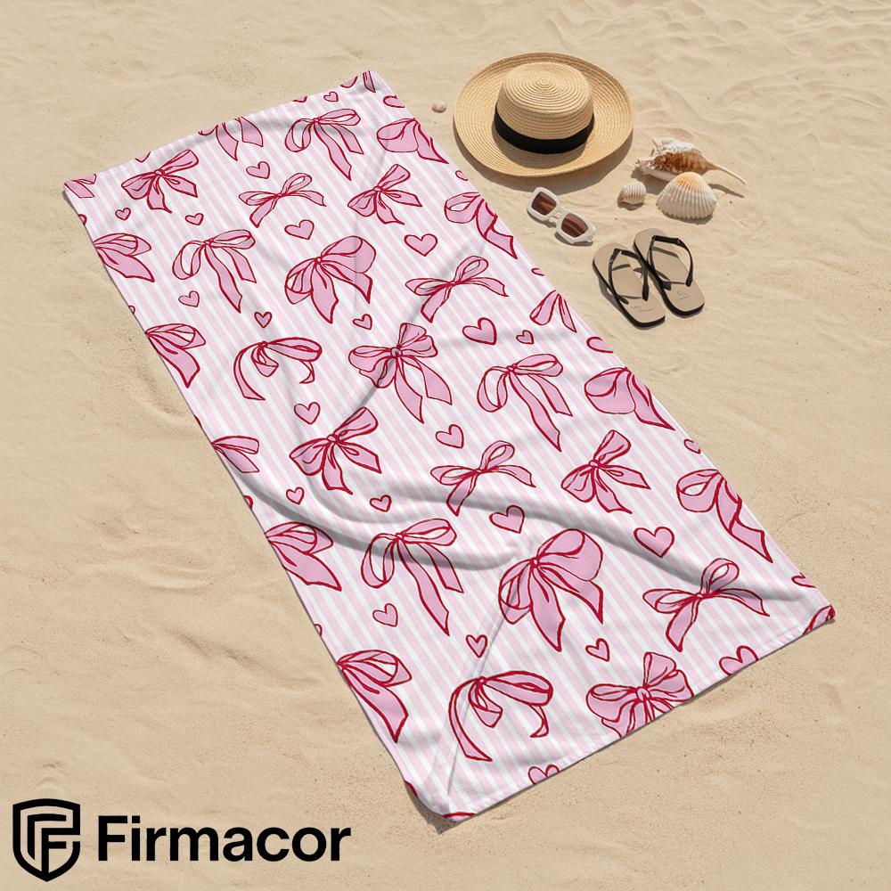 Pink Stripe Heart Bow Cartoon Anime Beach Towel Microfiber Quick Dry Super Absorbent Soft Bath Towel for Kids Adults Travel