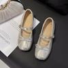 Корейская версия балеток Мэри Джейн с квадратным носком и бантом, женские, лето 2025, новые, нежные и универсальные, на мягкой подошве, с мелким вырезом, одинарные туфли