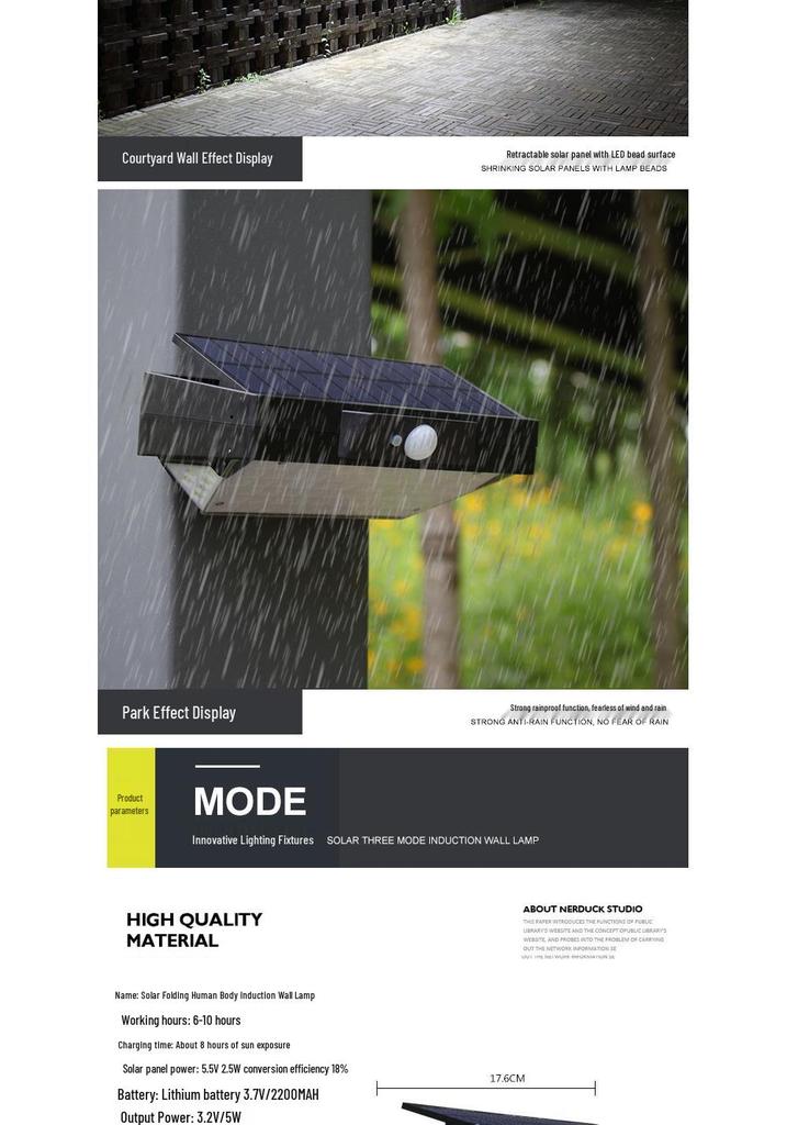 Solar-Powered Outdoor Rainproof Motion Sensor Patio Light