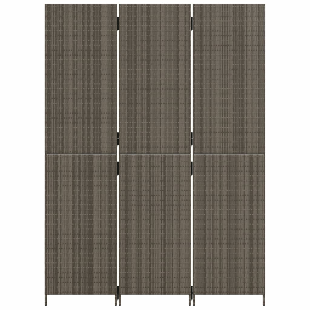 3 Panel Room Divider Gray Poly Rattan