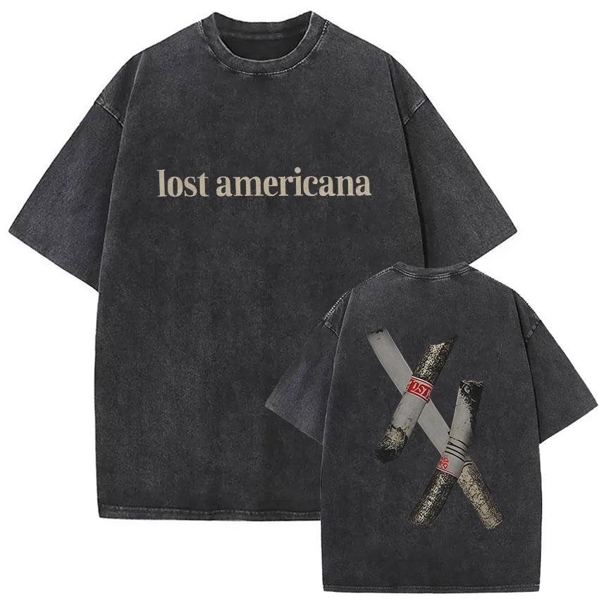 Vintage Washed MGK Lost Americana Tour 20252026 Print Tshirt Men Women Harajuku High Quality Fashion Oversized Cotton T Shirts