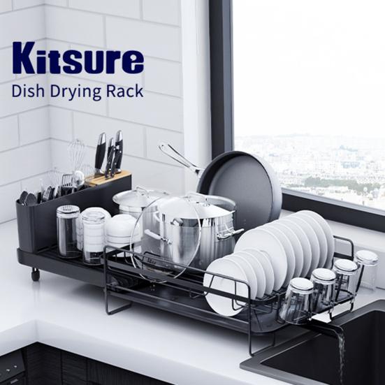 Раздвижная сушилка для посуды Органайзер для тарелок с поддоном Многофункциональная сушилка для посуды