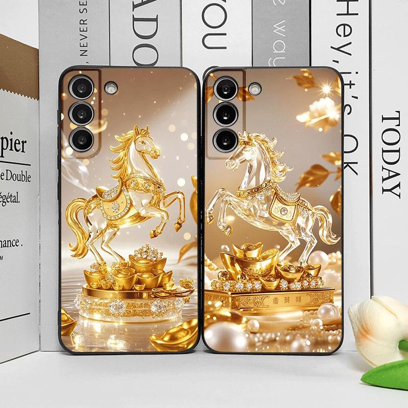 Роскошный золотой чехол для телефона с узором лошади из кристаллов для Samsung Galaxy A56 A14 A55 A16 A54 A36 A53 A52 A51 A50, противоударный, мягкий