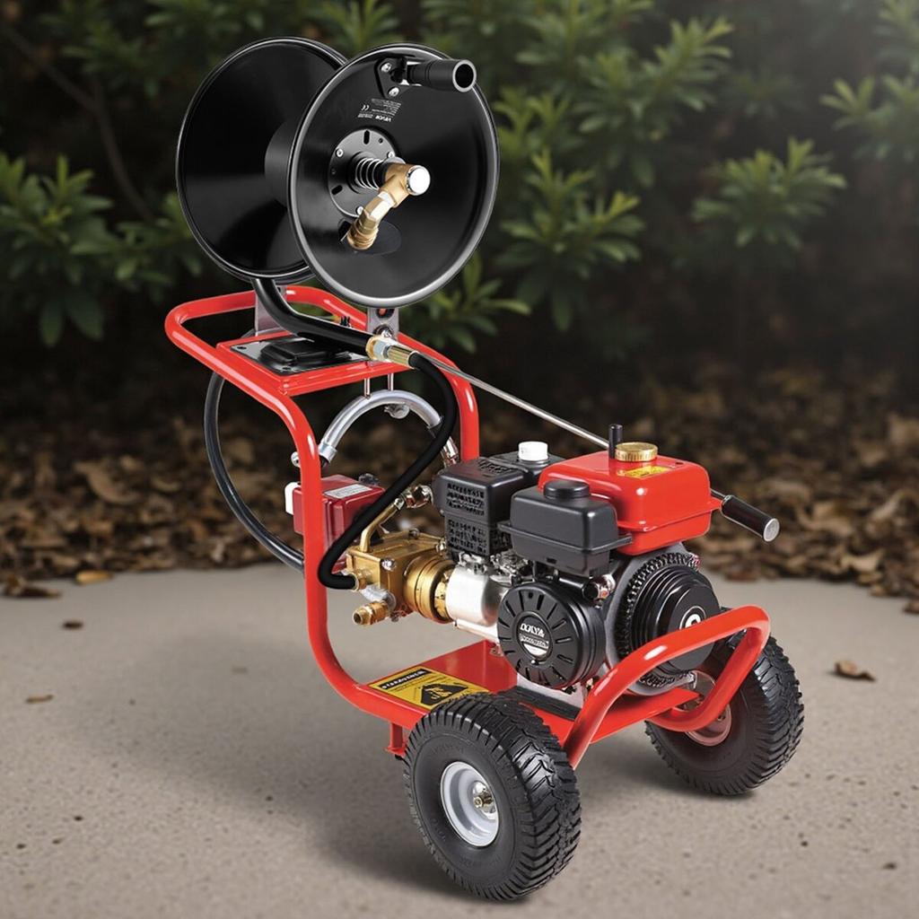 Pressure Washer Hose Reel, 15.2 m x 9.5 mm Heavy-Duty Steel Bracket-Mounted Pressure Hose Reel, Wall/Floor/Truck Mount, 4000PSI Max, Manual Power Hand