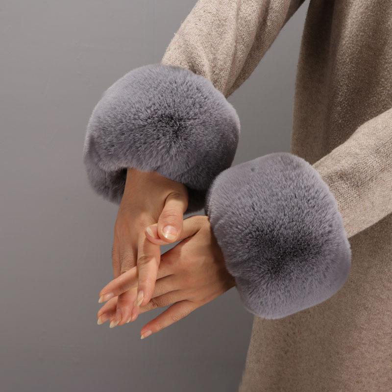 Женское зимнее теплое модное пальто платье рукава аксессуары искусственный кролик рекс плюшевые манжеты съемные