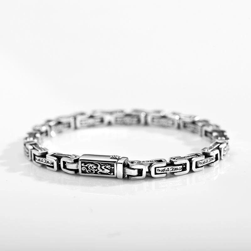 Hanfeng Dragon Pattern Six Character Mantra Ring Bracelet, Men's Trendy Retro Trendy Hip Hop Men's Minimalist