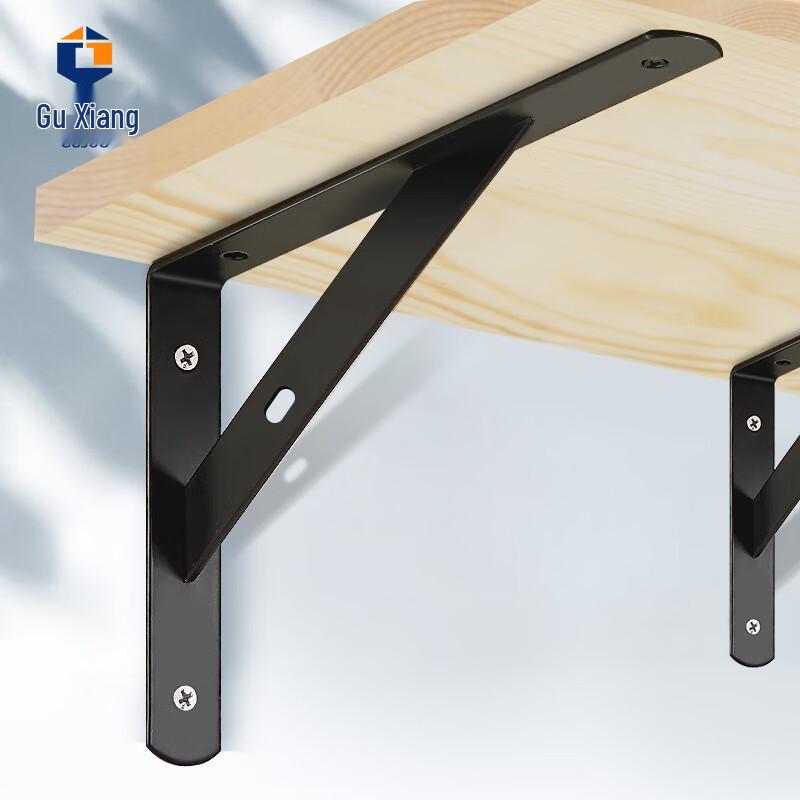 Wall-Mounted Wooden Shelf with Black Triangle Brackets