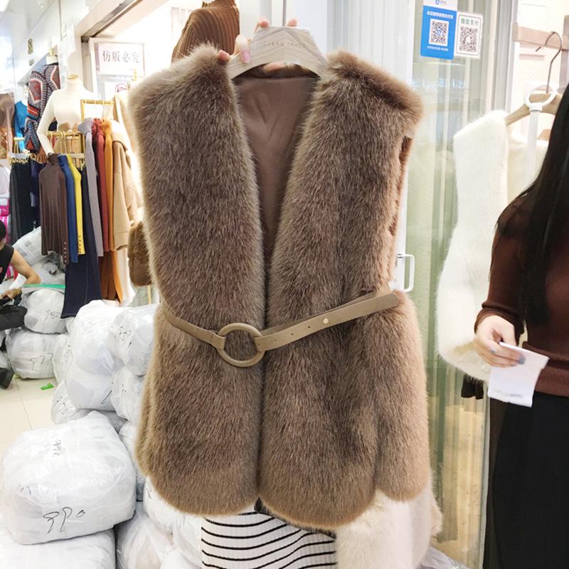 Fox fur vest winter new imitation mink femininity vest medium and long solid color fur vest tide