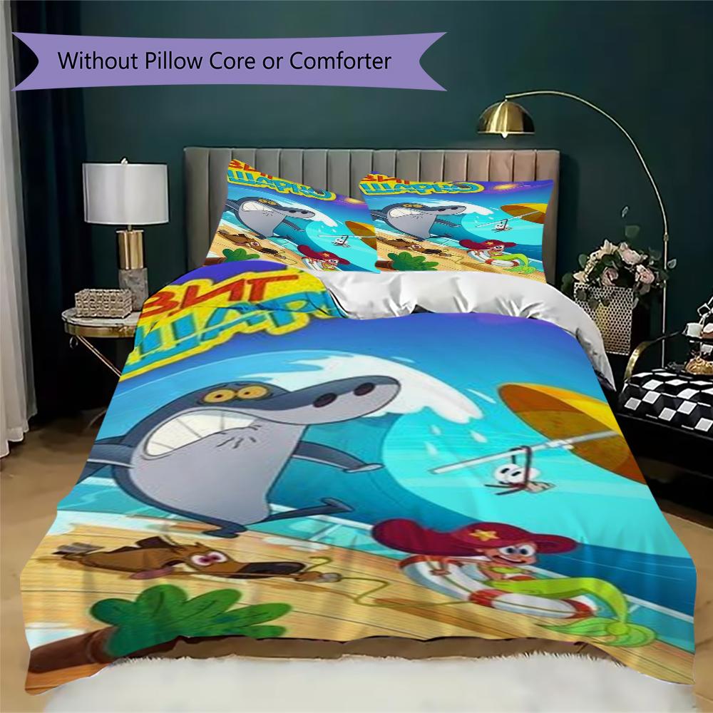 Zig&Sharko Pattern Bedding,Quilt Set Quilt Cover Pillowcase Home Birthday Gift(1 * duvet cover + 2 * pillowcase, without core)_lx