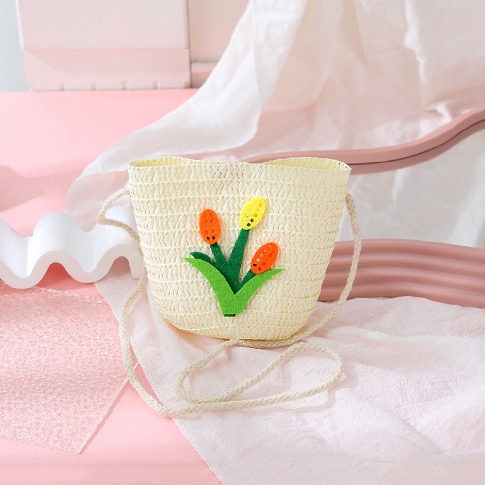 Соломенная сумка через плечо с цветочным принтом, кошелек для монет, симпатичная сумка через плечо для девочек и детей