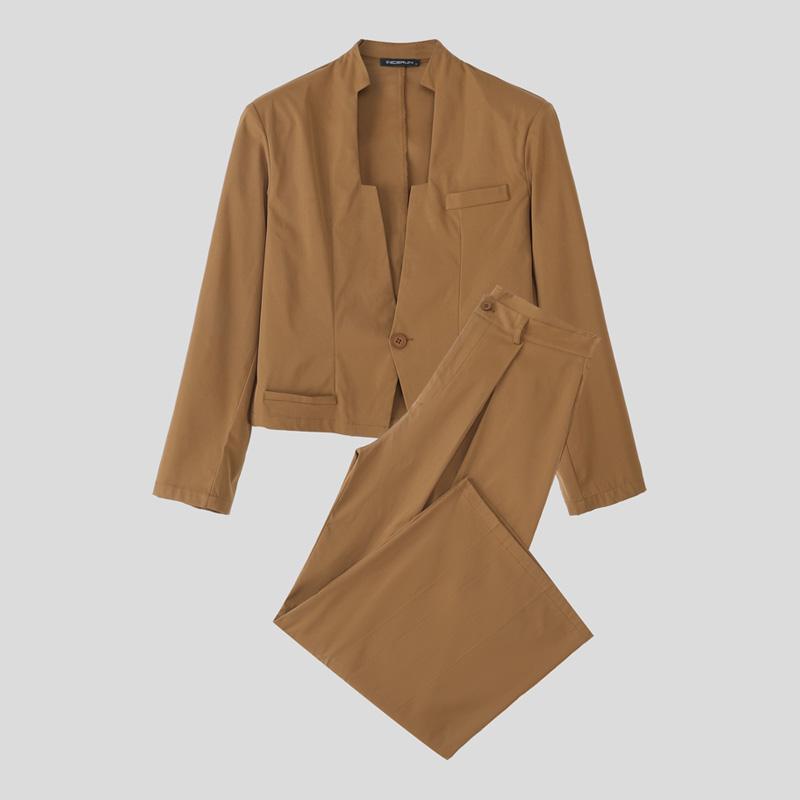 INCERUN Мужские наряды Топы с длинным рукавом и укороченные, длинные брюки, повседневные комплекты для вечеринок