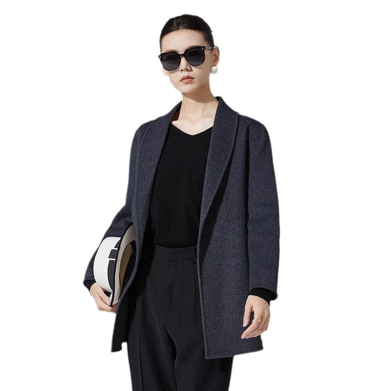 Women's Elegant Double-Sided Wool Coat with Notched Lapel, Perfect for Autumn/Winter