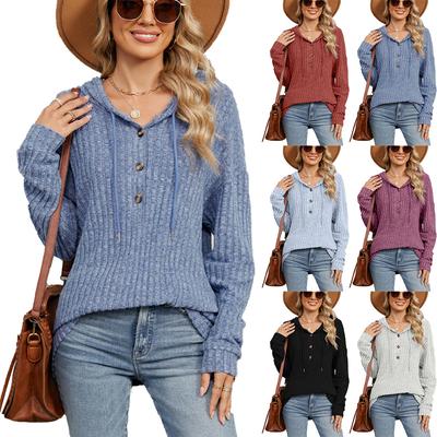 Европейский и американский осенне-зимний новый однотонный худи на пуговицах свободный с длинным рукавом для женщин