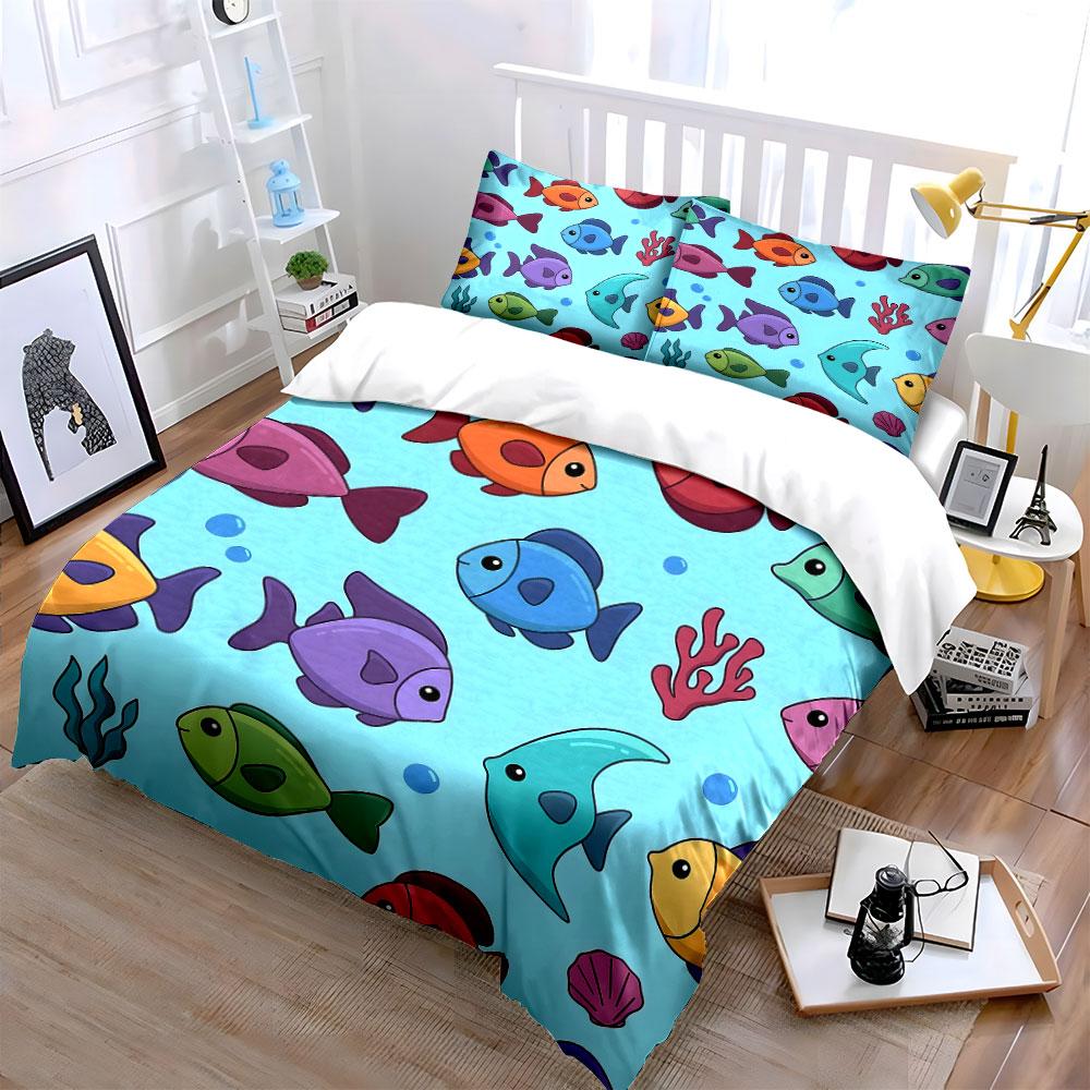 Whimsical underwater fish dance. Bedding sets Duvet covers Pillowcases(1* Duvet Cover 2* Pillowcases without duvet insert)