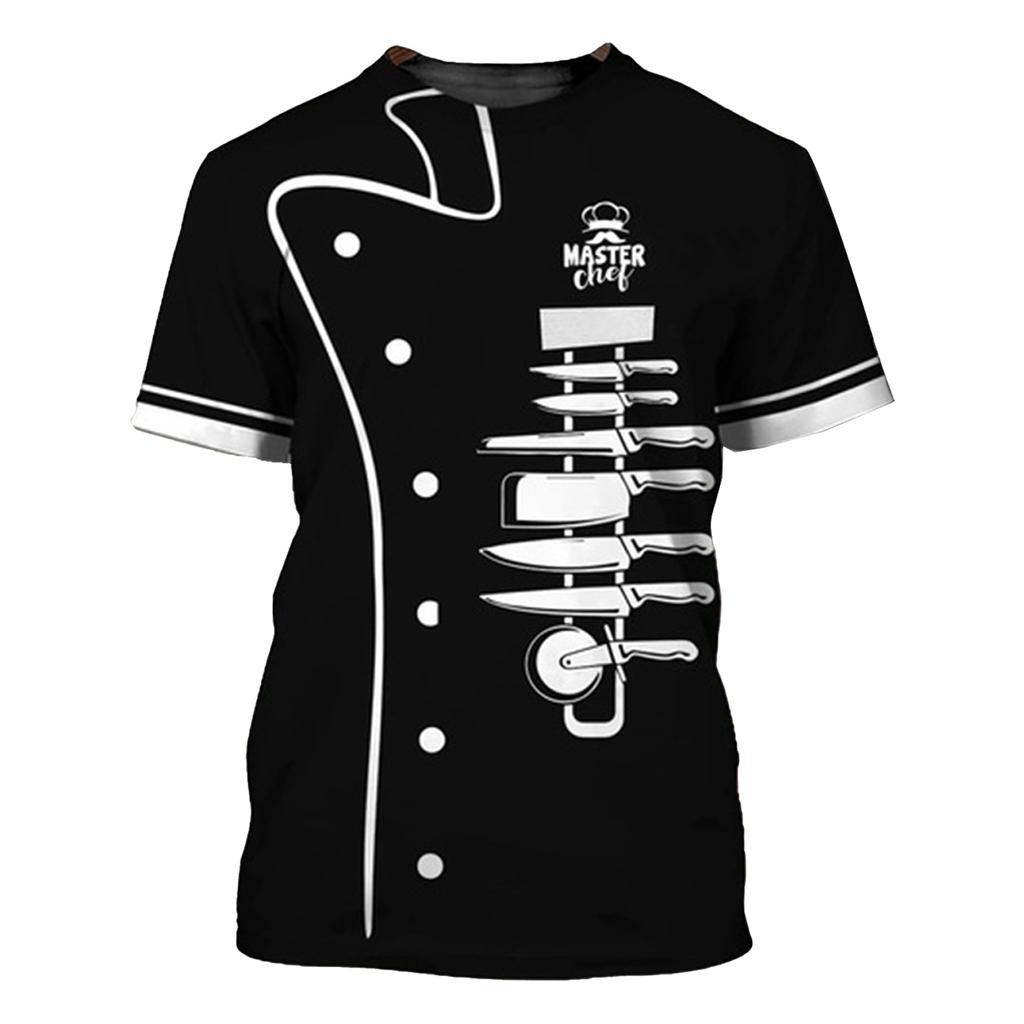 Мужская модная футболка шеф-повара с короткими рукавами и графическим принтом с круглым вырезом, ресторанная кухонная форма