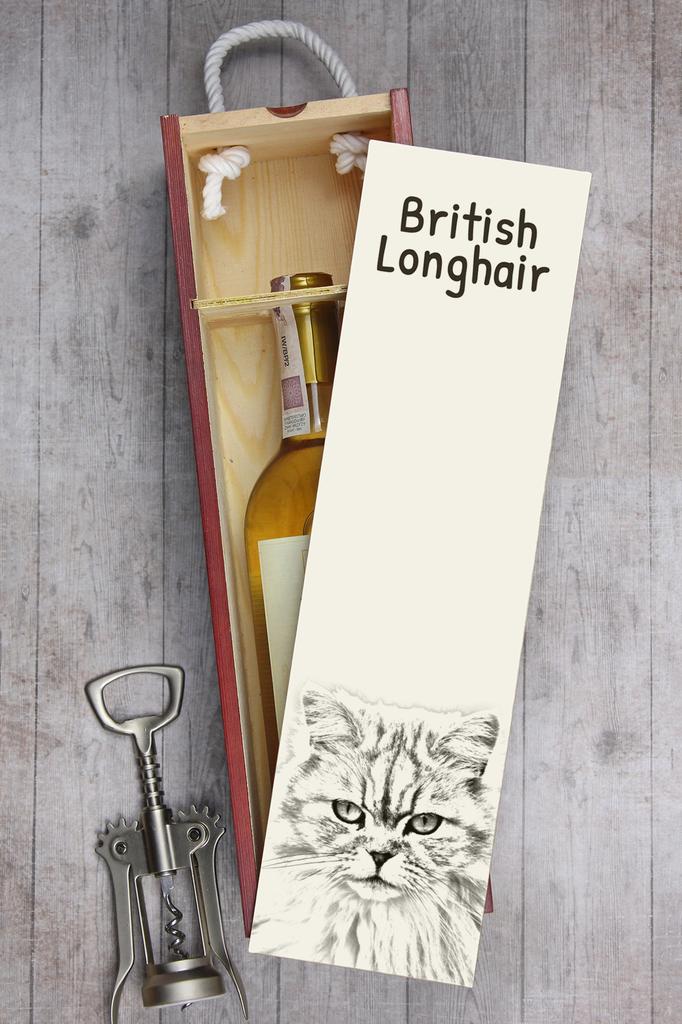 British Longhair - wine box with a cat, alcohol box with graphics, personalized gift box from the Art-Dog brand