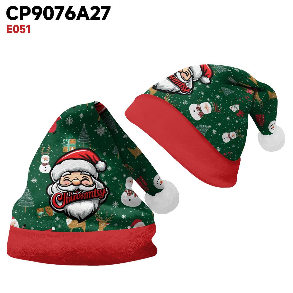 2024 Santa Claus Print Velvet Plush Christmas Hat for Adults & Kids - Double-sided Fleece
