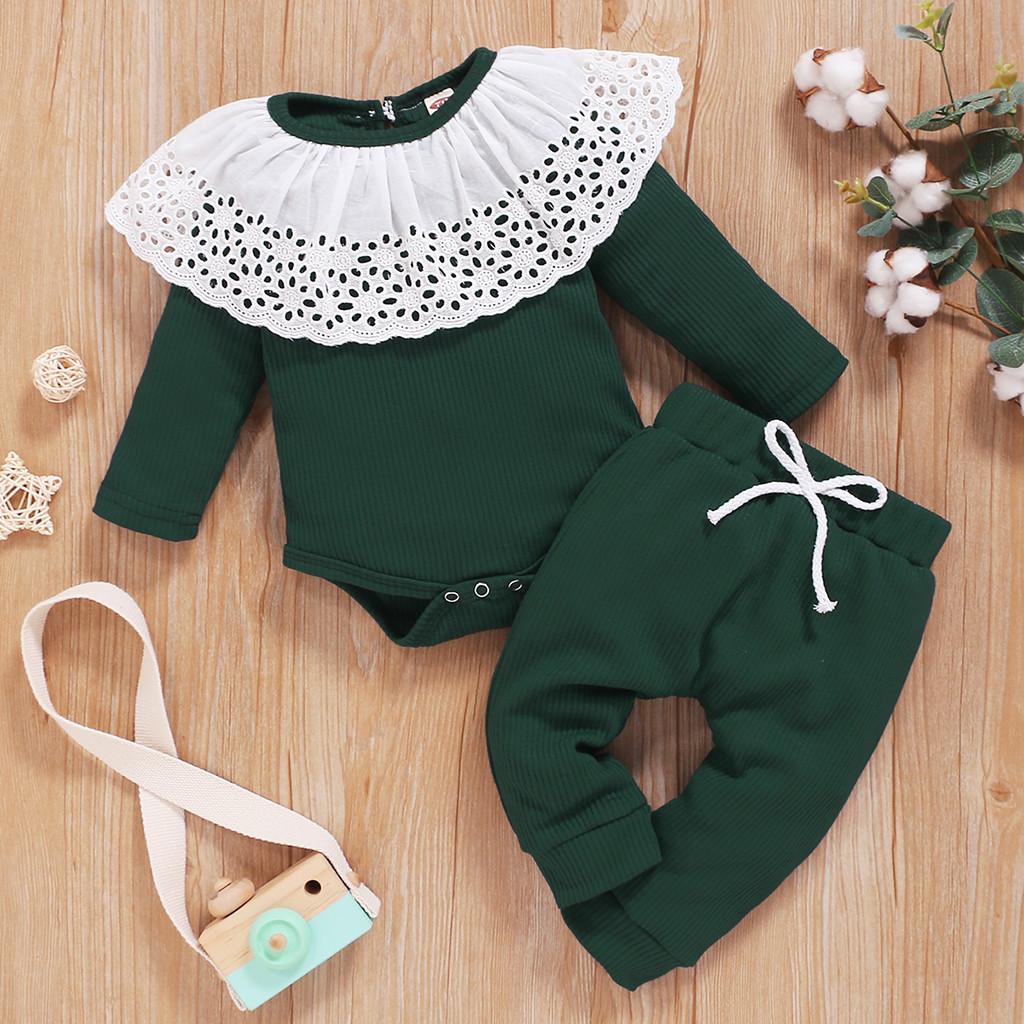 Комбинезон с кружевными оборками и длинными рукавами для маленьких девочек, боди + брюки, наряды