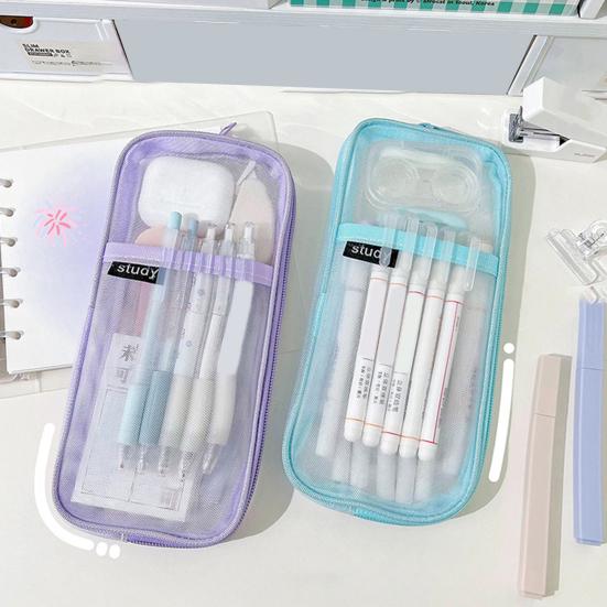 Простой сетчатый тканевый пенал, дышащий, компактный размер, большая емкость, прозрачная сетка, дизайн для хранения