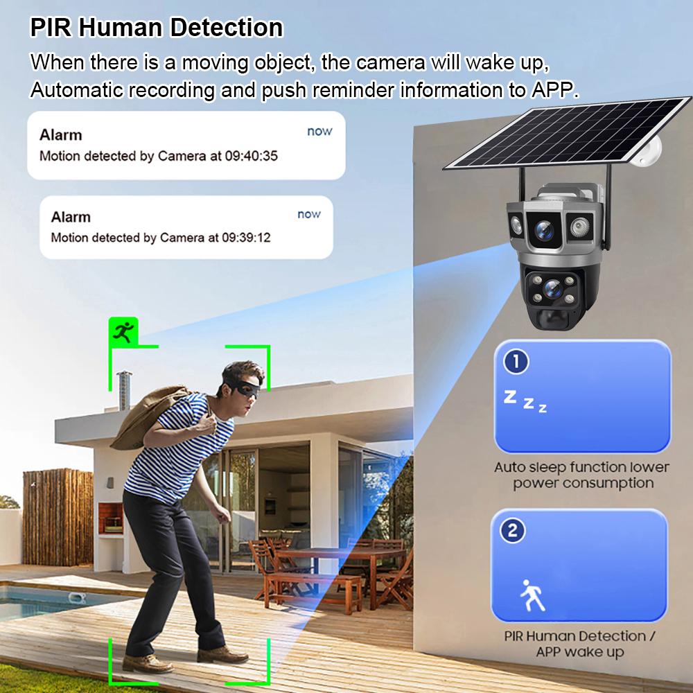 6K 12MP WiFi солнечная камера с двумя объективами наружная водонепроницаемая беспроводная CCTV видеомонитор батареи PIR детектор движения охранная IP-камера