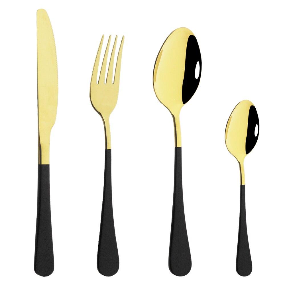Посуда Западный золотой набор столовых приборов Набор столовой посуды из нержавеющей стали Черное золото Кухонный нож Вилка Набор ложек Столовые приборы Серебро