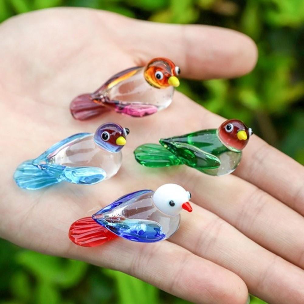 Mini Glass Bird Figurine Transparent Animal Statue Gifts Decorative Figurine