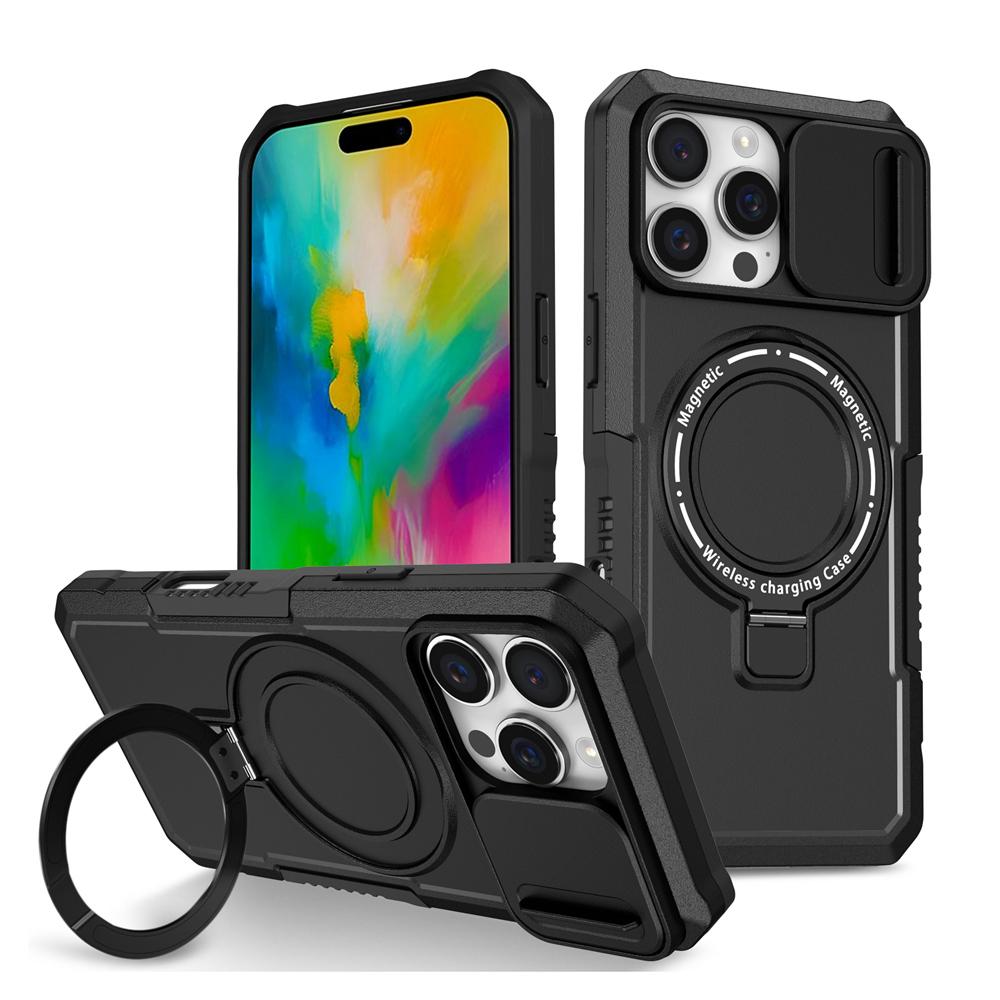 KEYSION Чехол-подставка с магнитным кольцом для MagSafe для iPhone 16 Pro Max Slide Camera Protection Противоударный чехол для телефона iPhone 16