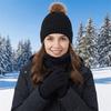 Шапка-бини с помпоном Шапки-бини Шапка Утолщенный Зимний Набор вязаных перчаток Набор шапка-шарф-перчатки Зима