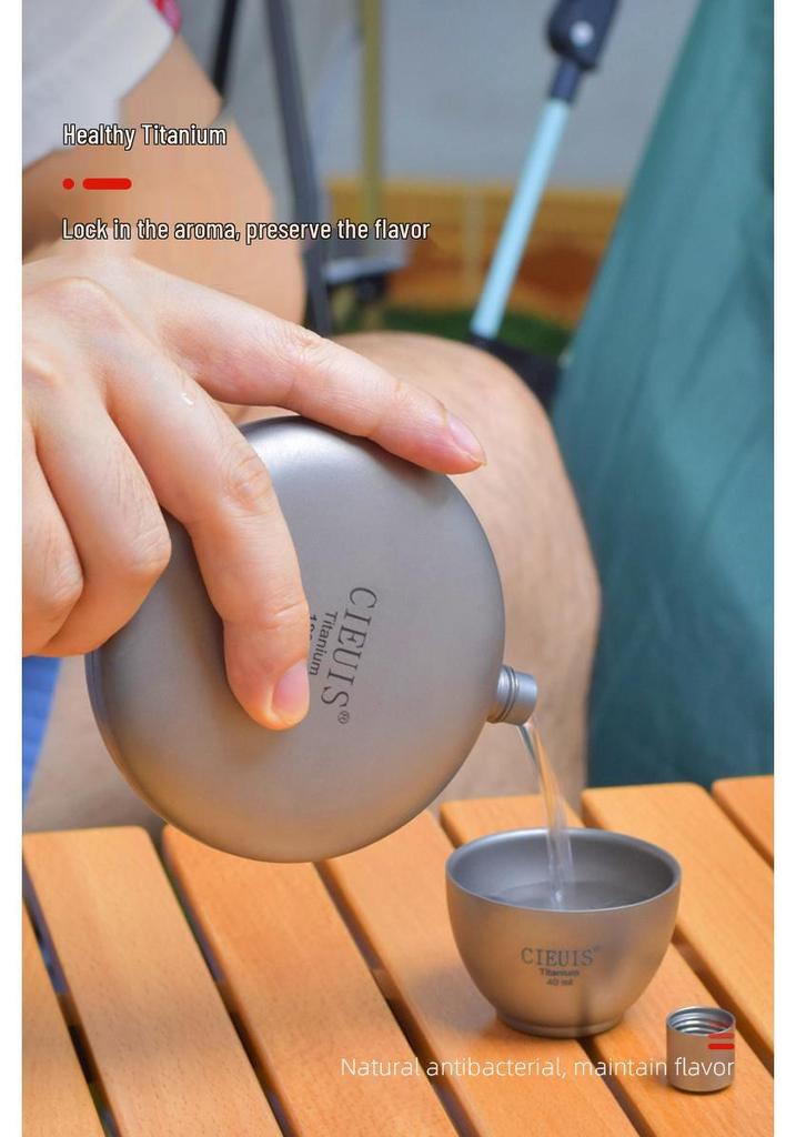 CIEUIS 180ML Pure Titanium Round Mini Portable Wine Pot for Outdoor Use