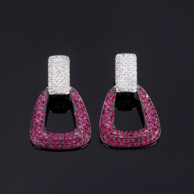 Ювелирные изделия Красное трапециевидное кольцо Серьги из красного корунда Серебряные иглы 925 пробы Модный комплект High Sense Fashion