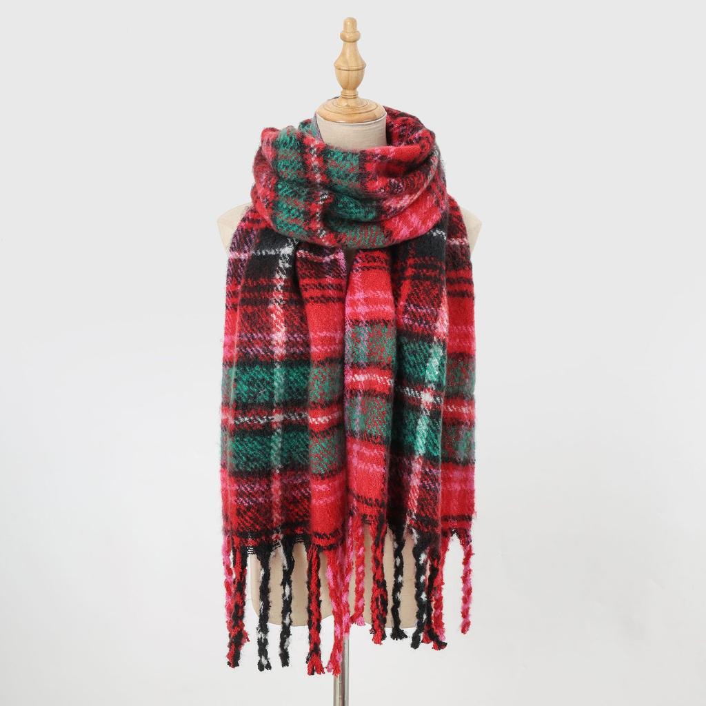 Commuter Scarf Atmosphere Retro Plaid Clip Pattern Scarf Warm and Cold and Windproof Scarf Long Scarf