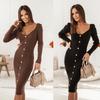 2024 Trendy Autumn Long Sleeve U-Neck Women's Dress