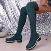 Сапоги-носки выше колена на толстом каблуке для женщин, большие размеры 35-43, эластичная вязаная ткань, длинные сапоги, женская удобная платформа, обувь-носки на скользкой подошве