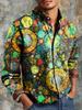 Men's Abstract Casual Fashion Patchwork Design Linen Shirt Floral 3D Printed New Style Comfortable Fit Long Sleeve Casual Shirt