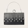 Rhinestone Tassel Evening Bag Fashion Elegant Silver Clutch Bag Wedding Party Women's Handbag Black Shoulder Bag