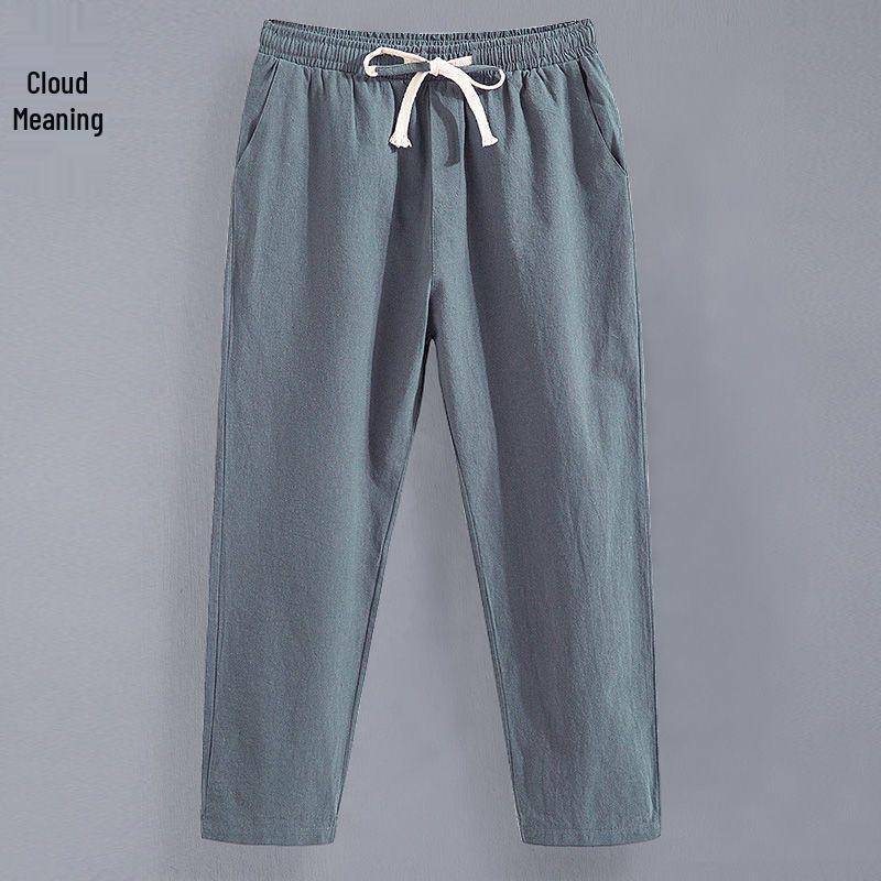 Men's Lightweight Linen Blend 9-Point Casual Trousers - Loose, Straight-Fit Summer Pants for Youth.