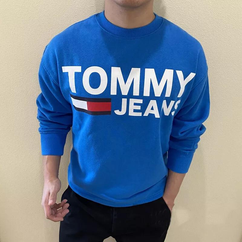 Tommy Hilfiger Свитшот с принтом букв FW24, с круглым вырезом, мужской, синий, 78J2606-400